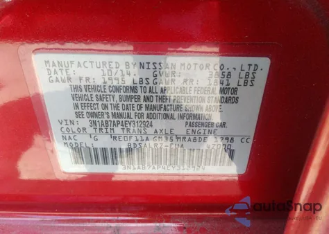 2014 Nissan Sentra Sr из США, поврежденный, VIN 3N1AB7AP4EY312924